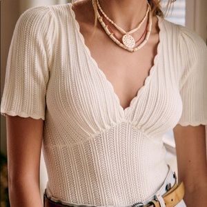NWT Sézane Cloe Knit Short Sleeve Top in Cream